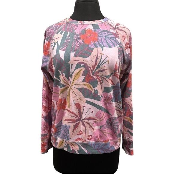 Sundry Lightweight Pink Tropical Crewneck Raglan Sleeve Pullover Sweatshirt Sz 1 - Picture 1 of 11